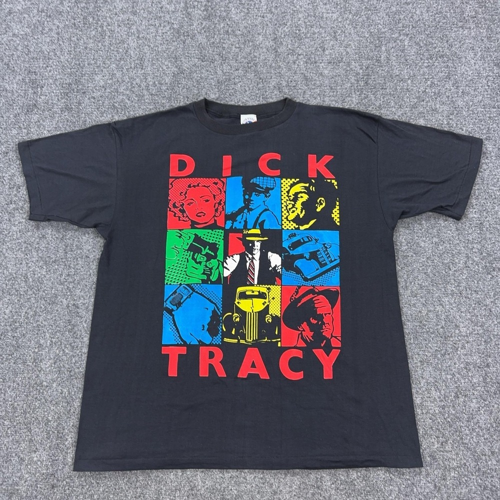 Vintage Dick Tracy Shirt Mens XL Black J.G. Hook Comic Retro Graphic Tee USA